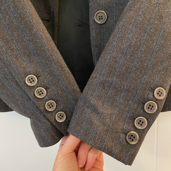 Theory wool blazer brown and grey with blue pinstripe bergdorf goodman sz 2 - Picture 5 of 7